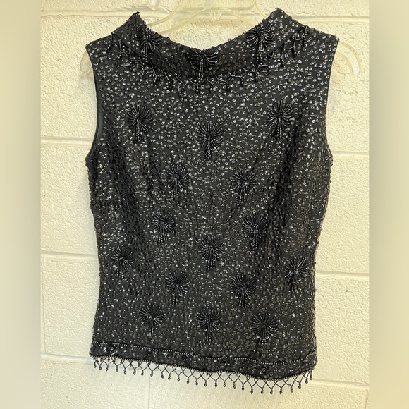 Vintage wool beaded sequin zip up sleeveless top with cowled neckline detail - Picture 4 of 10